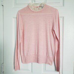 NWOT J Crew Merino Wool Pullover Sweater Size S Petal Pink Cottagecore Demure